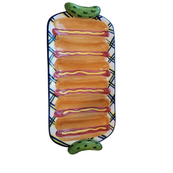 vintage hotdog bbq platter pickles mustard ketchup 4th of july, labor day party - Picture 3 of 7